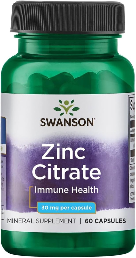 Swanson Zinc (Citrate) 30 Milligrams 60 Capsules