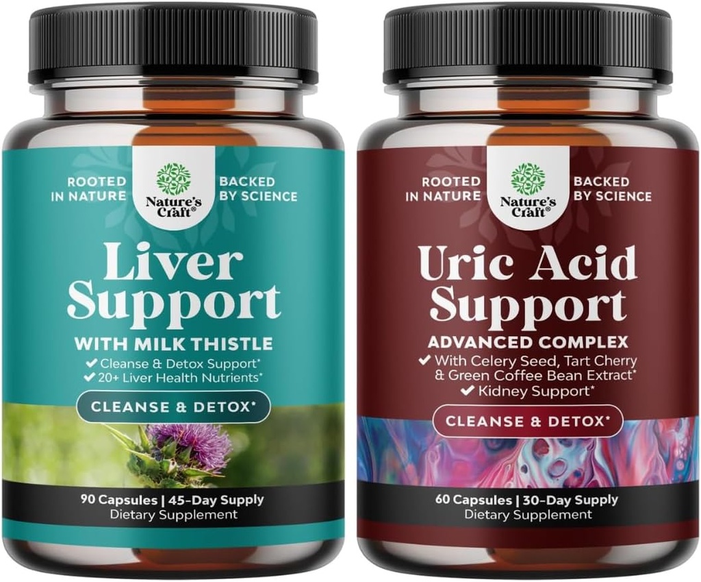 Bundle of Liver Cleanse Detox & Repair - Silymarin Milk Thistle with Dandelion Root & Artichoke Extract and Green Coffee Bean Extract for Uric Acid Cleanse & Detox - Turmeric Tart Cherry & Celery Seed