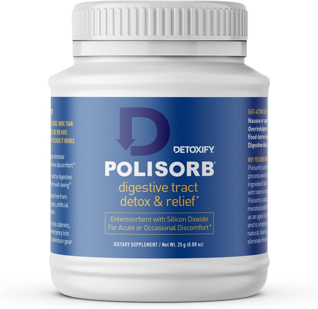 Detoxify Polisorb Digestive Tract Cleanse – Silicon Dioxide Detox Drink for Gut Health, Stomach Comfort & Cleansing, Mixes with Water, Juice, Tea - Family-Friendly, 2 Tbsp Serving for Adults