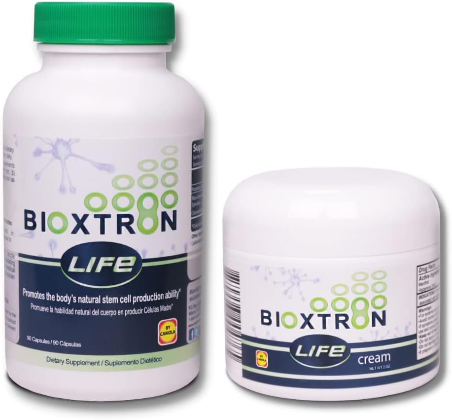 Bioxtron Life AFA Stem Cell Supplement - Joint Support & Muscle Pain - Immune System Support - Support Energy Levels - Stem Cell Production - Blue Green Algae Spirulina - 90 Caps + Cream 2 oz