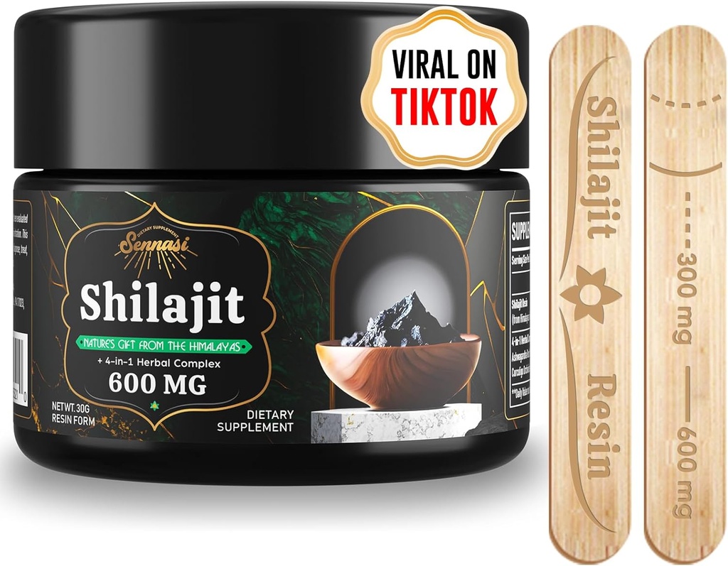 Sennasi 600 MG Shilajit Resin - Shilajit Supplement with Fulvic Acid & 85+ Trace Minerals for Energy, Immunity, Brain Power, 30 Grams