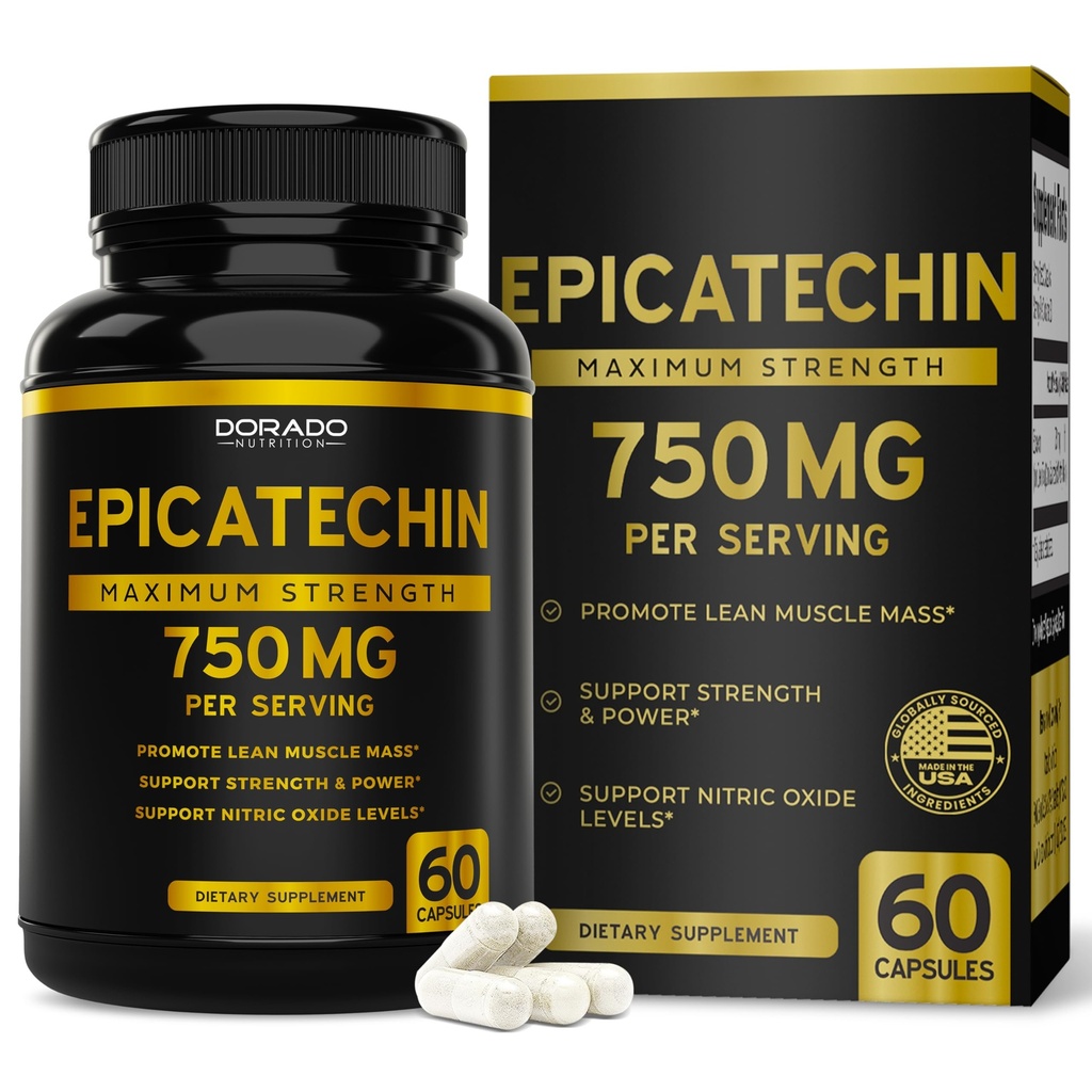 Epicatechin Extract 750mg Per Serving - (60 Capsules) - Supports Lean Muscle, Nitric Oxide, Myostatin Inhibitor, Stamina, Endurance, Pump & Gains - Non-GMO & Vegan Supplement - (60 Count)