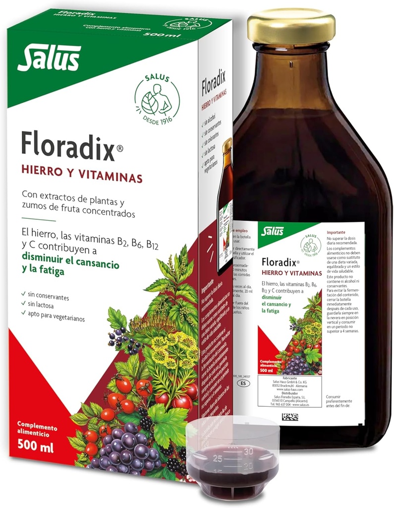 Flora, Floradix Iron + Herbs, Natural Liquid Iron Supplement, 17 fl Ounce (500 ML)