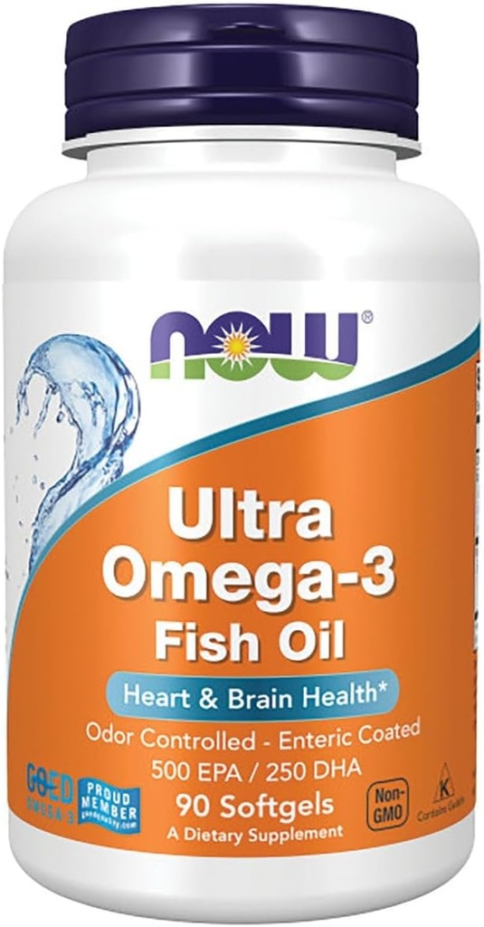 NOW Foods Supplements, Ultra Omega-3 Molecularly Distilled and Enteric Coated, 90 Softgels