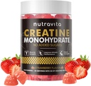 Nutravita Creatine Monohydrate Gummies for Men & Women-5g of Creatine Monohydrate per Serving - Sugar Free,Vegan, Strawberry Flavor, 120 Count