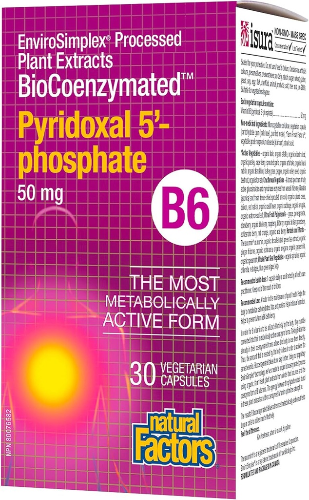 Natural Factors BioCoenzymated Pirodoxal 5'-Phosphate 50mg 30 VCaps