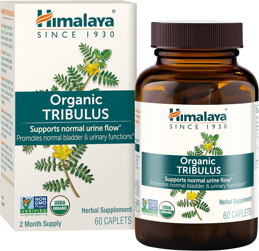 Himalaya Organic Tribulus Terrestris - Herbal Supplement for Bladder Control, Male Endurance, Prostate, and Libido Support - Vegan, Non-GMO, Gluten Free, 688 mg, 60 Caplets