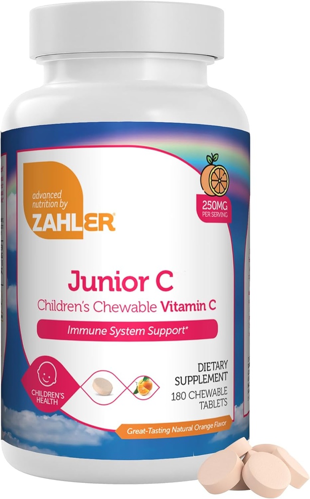 Zahler Junior C Advanced Chewable Vitamin C for Kids - Immune Support Kids Vitamins in Delicious Orange Flavor - Kosher Kids Vitamin C for Immunity - Vitamin C Chewable Antioxidant - (180 Count)