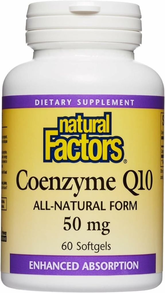 Natural Factors Coenzyme Q10 - Antioxidant Support Supplement Supports Cellular Energy Production - Better Absorption Aids Healthy Heart Function - 50 mg, 60 Softgels (60 Servings)