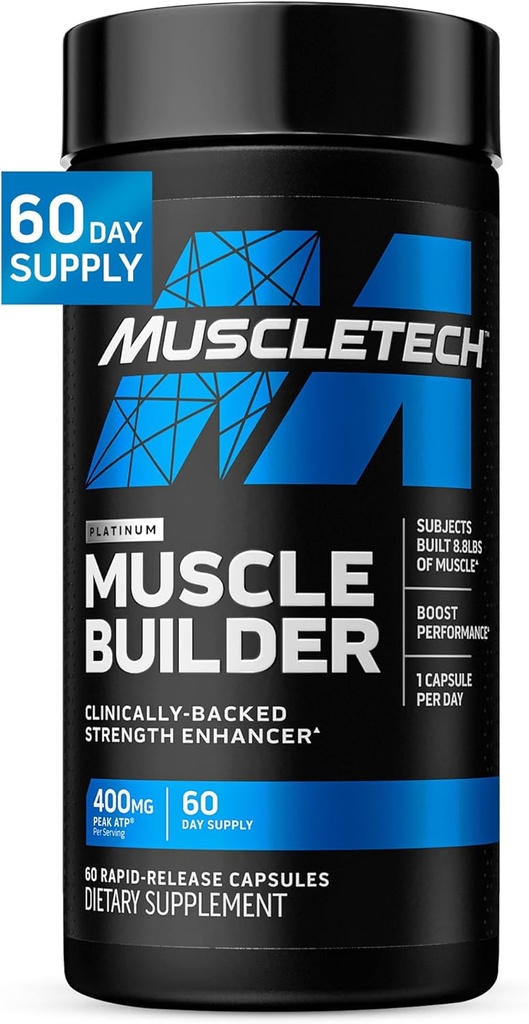 Muscletech Nitric Oxide Supplements for Men & Women, Muscle Builder (60 Capsules) - Nitric Oxide Booster Supplement Supports Muscle Gain & Performance - 400mg Peak ATP for Enhanced Strength