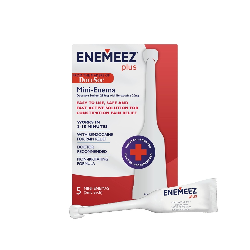 Enemeez Docusol Plus Docusate Sodium Enema - Clear 5 ml, 5 Count, Fast-Acting for Constipation