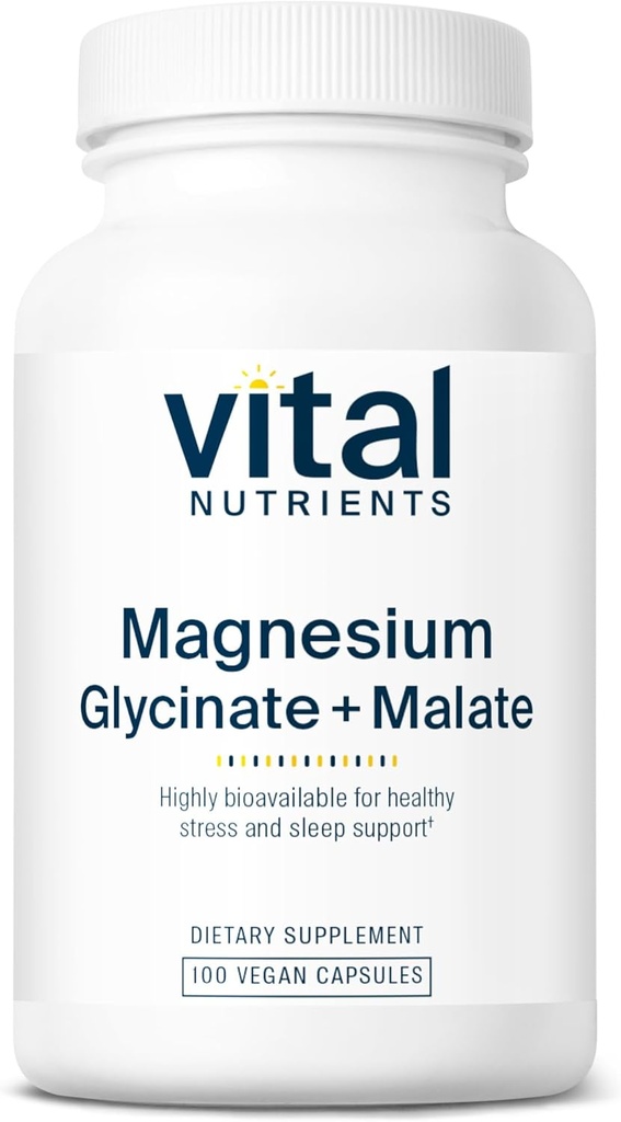 Vital Nutrients Magnesium Glycinate + Malate | 120mg Vegan Magnesium Supplement for Women and Men | Muscle, Heart, Bone Support* | Promotes Relaxation | Gluten, Dairy and Soy Free | 100 Capsules