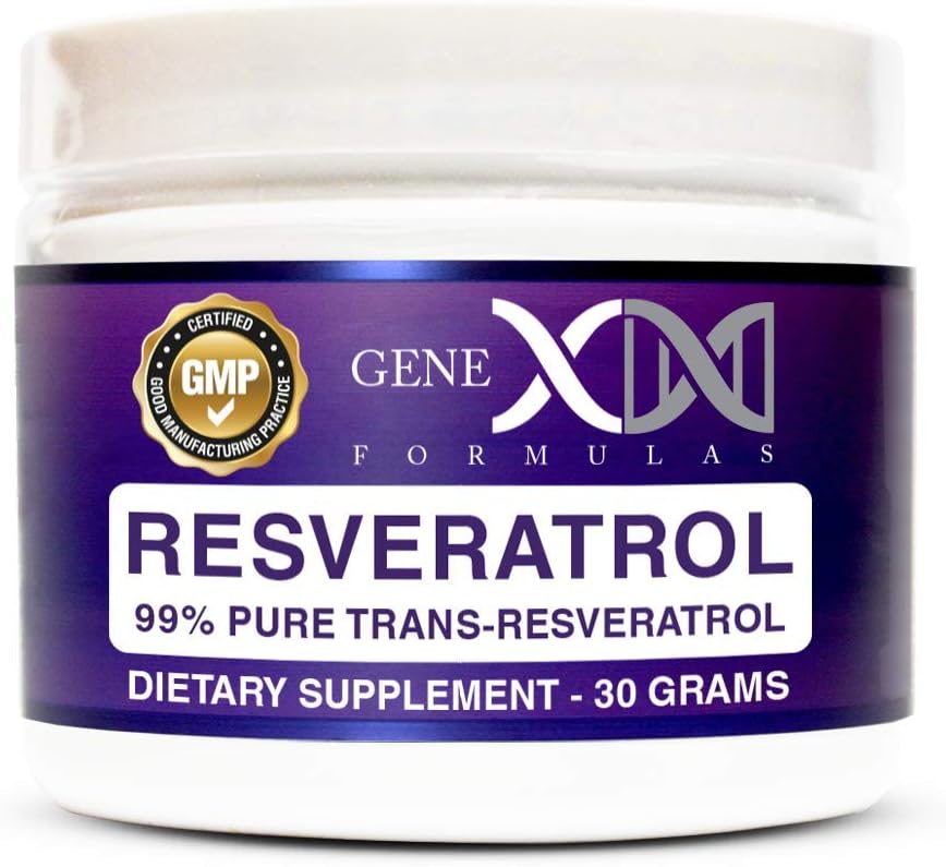 GENEX Trans Resveratrol 1000mg Powder Serving 99% Pure Micronized Pharmaceutical Grade | 30 Servings/30Grams | 1 Gram Per Day 30-Day Supply Made in a GMP & NSF Certified Facility