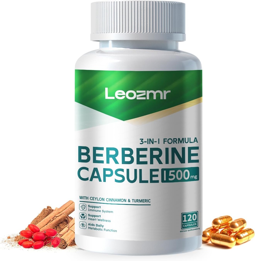 Berberine Supplement - Berberine 1500mg Per Serving,120 Capsules - Berberine HCI - Berberine Plus - Plus Pure True Ceylon Cinnamon, Berberine HCI Root Supplements Pills