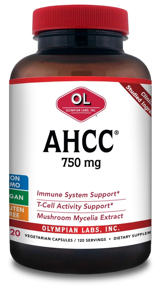 Olympian Labs Premium AHCC Supplement 750mg of AHCC per Capsule – Supports Immune Health, Liver Function, and Natural Killer Cell Activity - Bulk 120 Servings