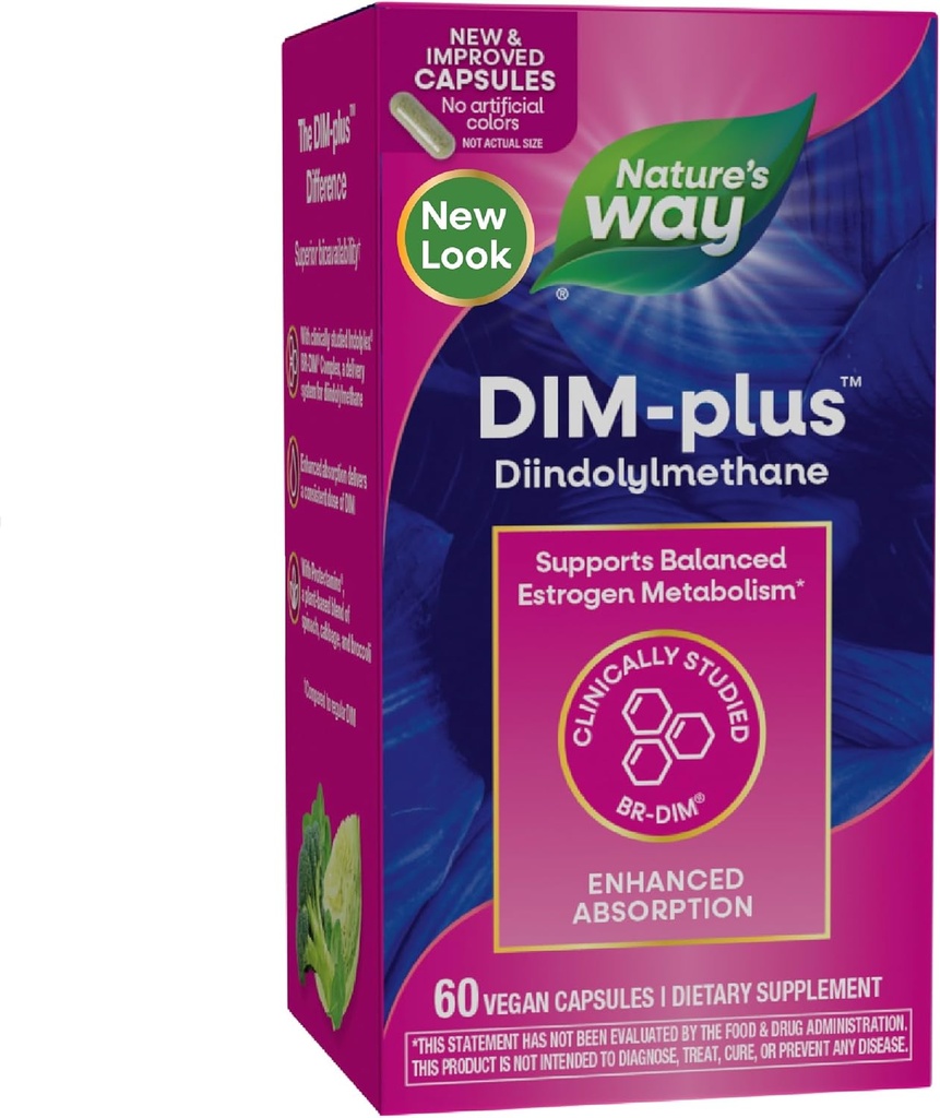 Nature's Way DIM-Plus, DIM Supplement, Supports Balanced Estrogen Metabolism*, Supports Estrogen Hormone Balance*, Diindolylmethane, 60 Vegan Capsules