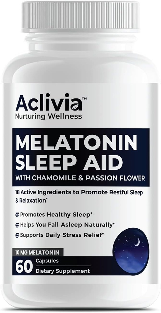 Super Strength Melatonin 10 MG Capsules, Chamomile, Passionflower & Lemon Balm, Sleep Aid to Helps You Fall Asleep Naturally & Wake Up Refreshed, Non-Habit Forming, 60 Capsules