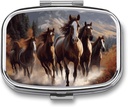 Horses Square Pill Box, 2 Compartment Decorative Pocket Pill Box for Pocket Or Purse Portable Mini Travel Medicine Tablet Vitamin Holder Organizer Pill Case