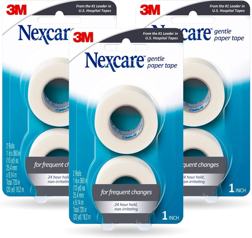 Nexcare Gentle Paper Tape, Medical Paper Tape, Secures Dressings and Lifts Away Gently - 1 In x 10 Yds, 6 Rolls of Tape