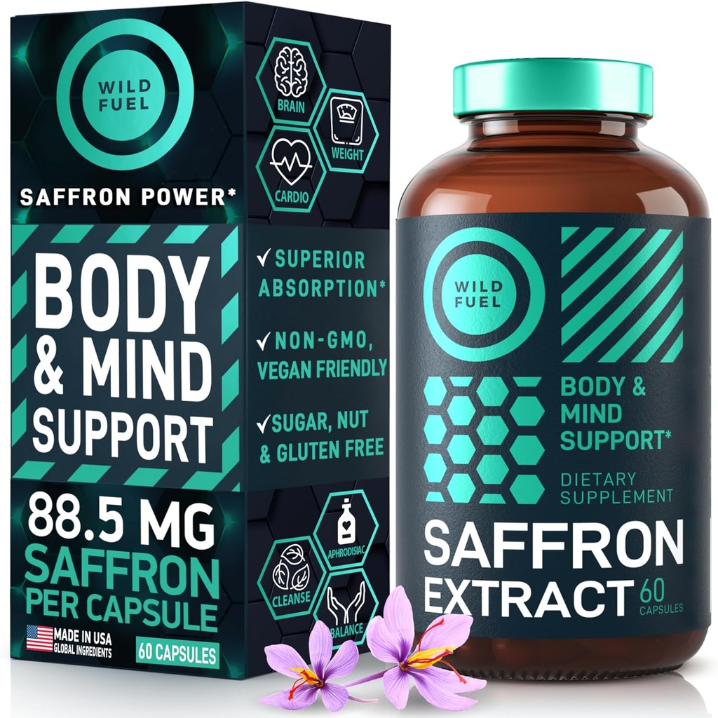 Saffron Supplements for Women and Men - 88.5mg Pure Saffron Extract - Antioxidant, Eye Health, Energy Support and Mood Booster - Vegan, Made in USA, 60 Capsules Once Daily