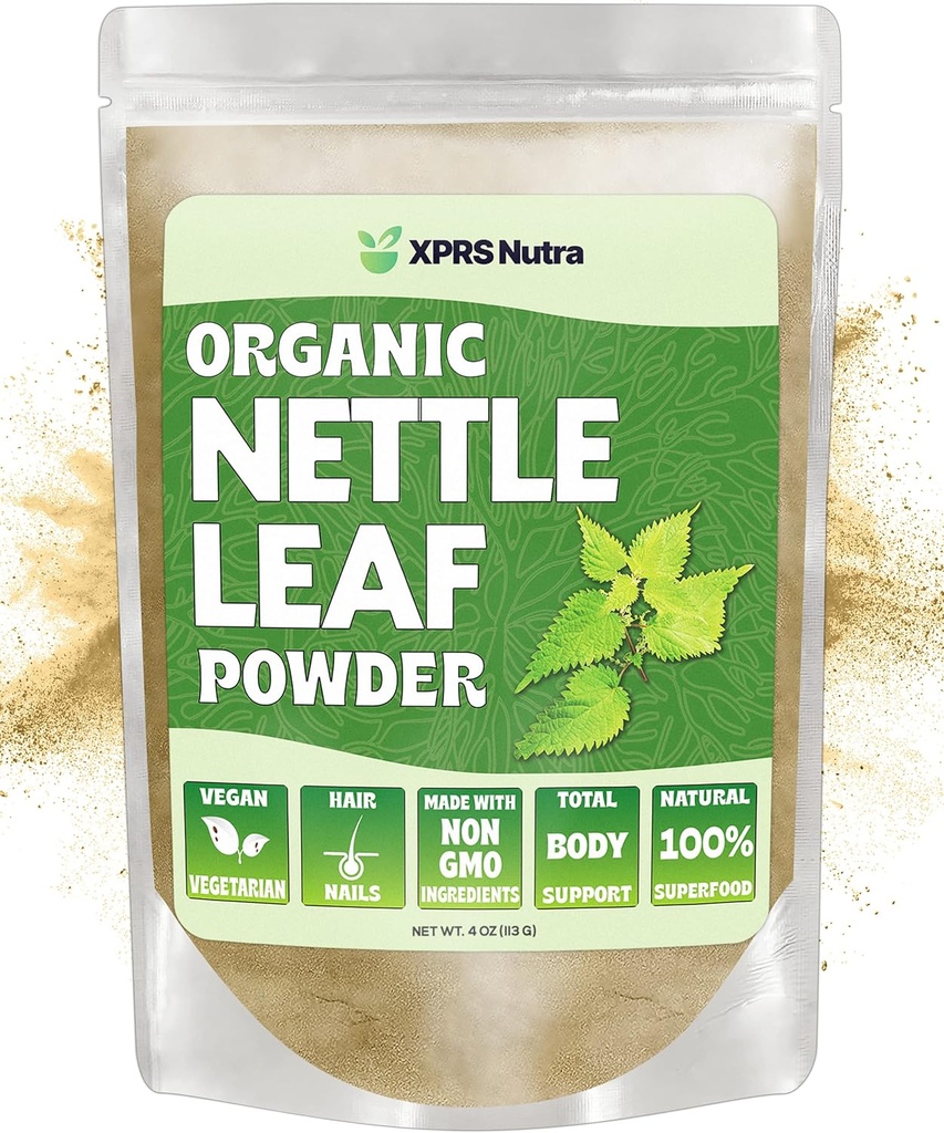 XPRS Nutra Organic Nettle Leaf Powder - Premium USDA Organic Stinging Nettle Powder for Hair and Nails - Vegan Friendly Energy Boosting Stinging Nettle Leaf (4 oz)