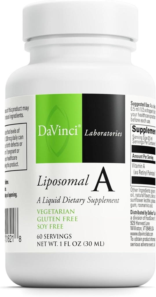 DAVINCI Labs Liposomal A - Liquid Vitamin A Supplement to Support Bone, Skin, Gut, Vision and Immune Health* - Gluten-Free - 30 ml