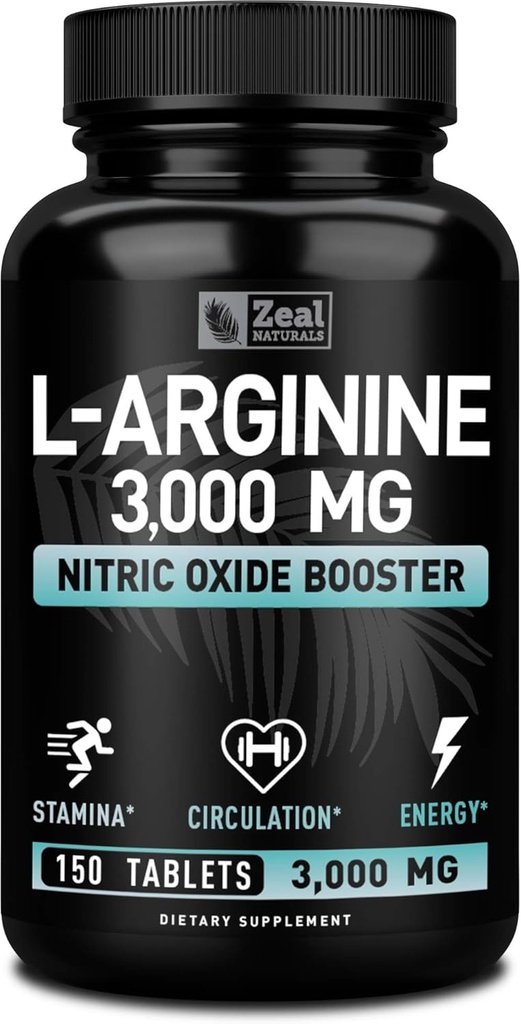 Zeal Naturals L Arginine 3000mg Capsules (150 Tablets | 1000mg) Maximum Dose L-Arginine Nitric Oxide Supplement for Supporting Muscle Growth, Vascular Function and Energy - Nitric Oxide Booster