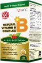 AFC Japan Natural Vitamin B Complex with B1, B2, B3, B6, B12, Folic Acid & Glutathione Yeast Extract, No Synthetics, Non-GMO, Supplement for Stress, Energy, Immune & Nervous System,120 Vegan Caplets