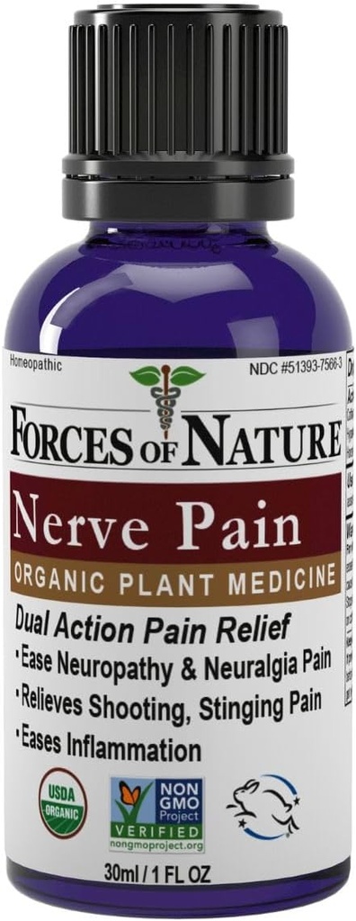 Forces of Nature Nerve Pain Management, Organic Topical Relief for Neuropathy & Nerve Discomfort, Homeopathic Medicine Supports Relief from Shooting Pains for Back, Hands, Legs & Feet, 1 fl oz