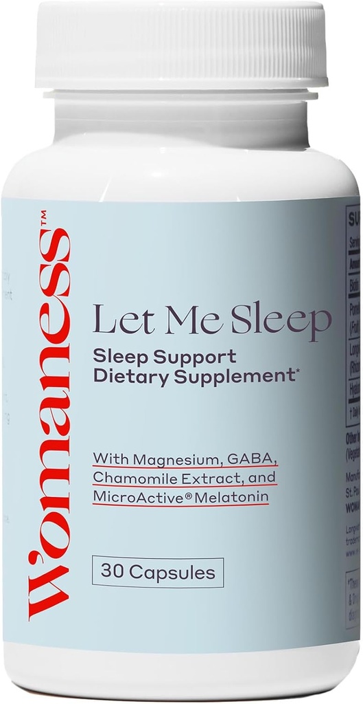 Womaness Let Me Sleep Supplements for Adults – Natural Sleeping Aid with Melatonin 3mg, Magnesium Supplement, GABA & Chamomile Extract for Restful Sleep – Nighttime Support for Sleeping - 30 Capsules