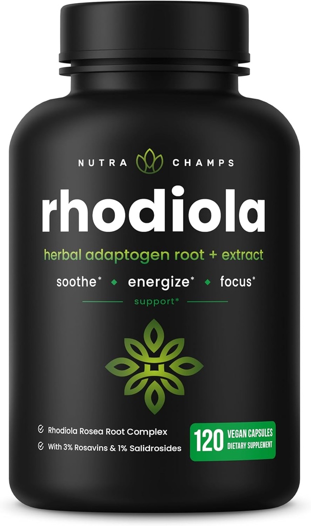 Rhodiola Rosea Supplement 600mg | 120 Vegan Capsules | Rhodiola Rosea Extract for Energy, Stress Relief, Mood and Focus | Adaptogenic Root with Rosavin & Salidrosides | 300mg Pills by NutraChamps