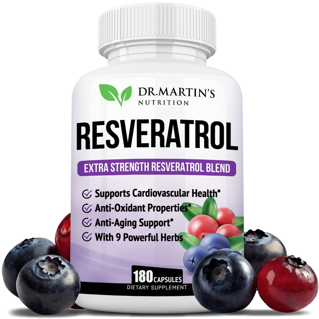 Extra Strength Resveratrol 1568mg - 180 Capsules - 3 Months Supply | Antioxidant Supplement | Natural Trans-Resveratrol Pills | for Anti-Aging, Heart Health, Immune System & Brain Function