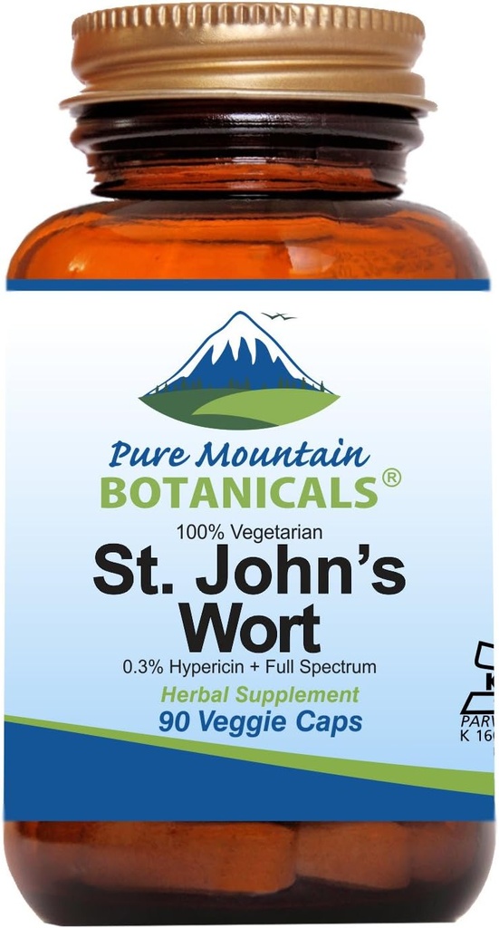 Pure Mountain Botanicals St. John's Wort Capsules with 450mg Formula of Organic Herb and St John's Wort Extract Supplement