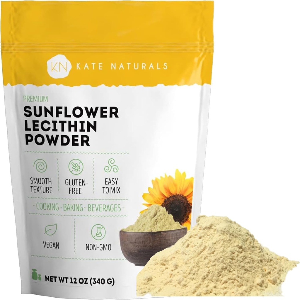 Kate Naturals Sunflower Lecithin Powder for Baking Bread, Gummies, Cooking. Lecithin Supplement for Clogged Milk Ducts. Substitute for Soy Lecithin Powder (12oz, Non-GMO)
