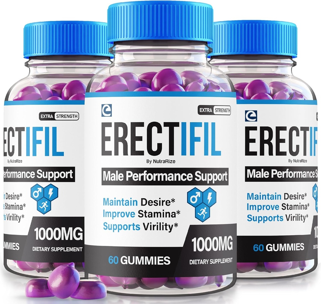 (3 Pack) Erectifil Gummies, Erectifil 1000 MG Gummies, All-Natural Formula Support for Men, Premium Male Supplement for Overall Health and Peak Performance, Erec tifil Gomitas Reviews (180 Gummies)