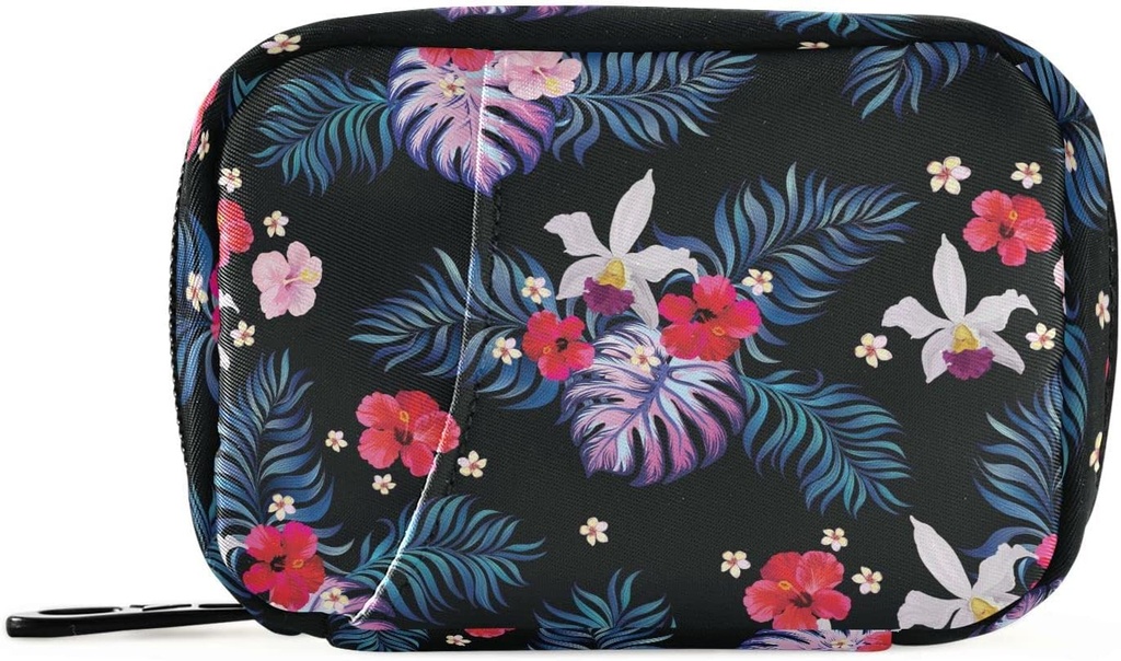 Pill Organizer Palm Leaves Flowers Pill Box 7 Day Pill Case Bag Travel Pill Organizer Bag with Zipper Portable Weekly Case Compact Size for Vitamin Supplement Holder