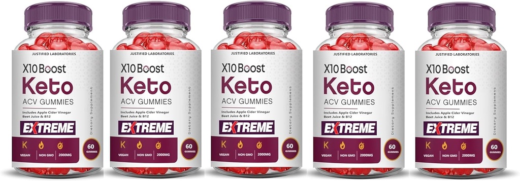 Justified Laboratories (5 Pack X10 Boost Keto ACV Gummies Extreme 2000MG X 10 Boost Keto Gummies Apple Cider Vinegar Formulated with Pomegranate Beet Juice Powder B12 Vegan Non GMO 300 Gummys