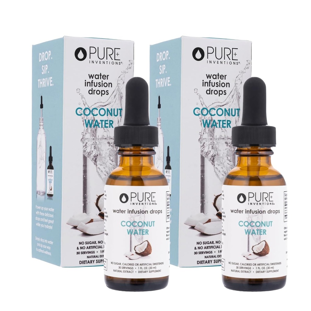 Pure Inventions - Coconut Water Infusion Drops - Drink & Water Enhancer - With Electrolytes - No Sugars, Calories or Artificial Sweeteners - 30 Servings - 1oz - Pack of 2