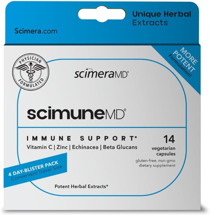 ScimeraMD® Scimune Immune Support Vitamin Supplement with Zinc, Quercetin, Vitamin C, Echinacea, and Wellmune®, 14 CT