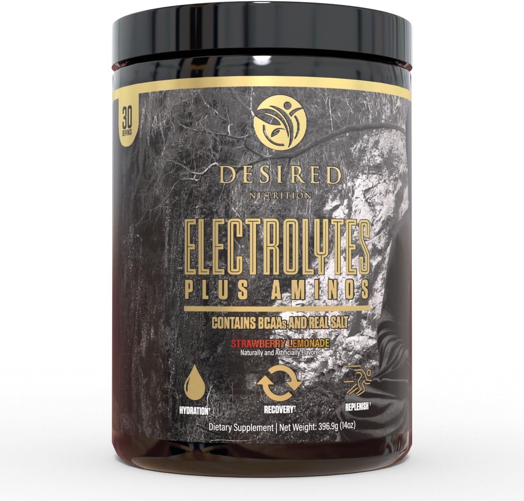 Electrolytes Plus Amino Electrolytes Plus Amino Recovery Drink Powder, Complete Hydration and Amino Acids/BCAAs, Strawberry Lemonade (30 Servings)