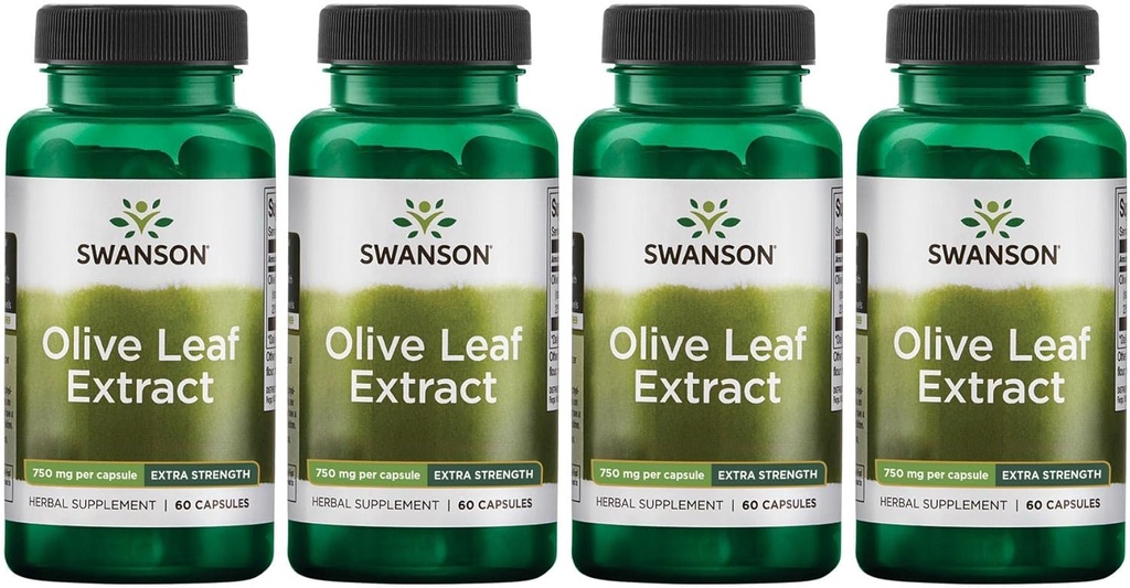 Swanson Olive Leaf Extract Capsules with 20% Oleuropein - (60 Capsules, 750mg Each) 4 Pack