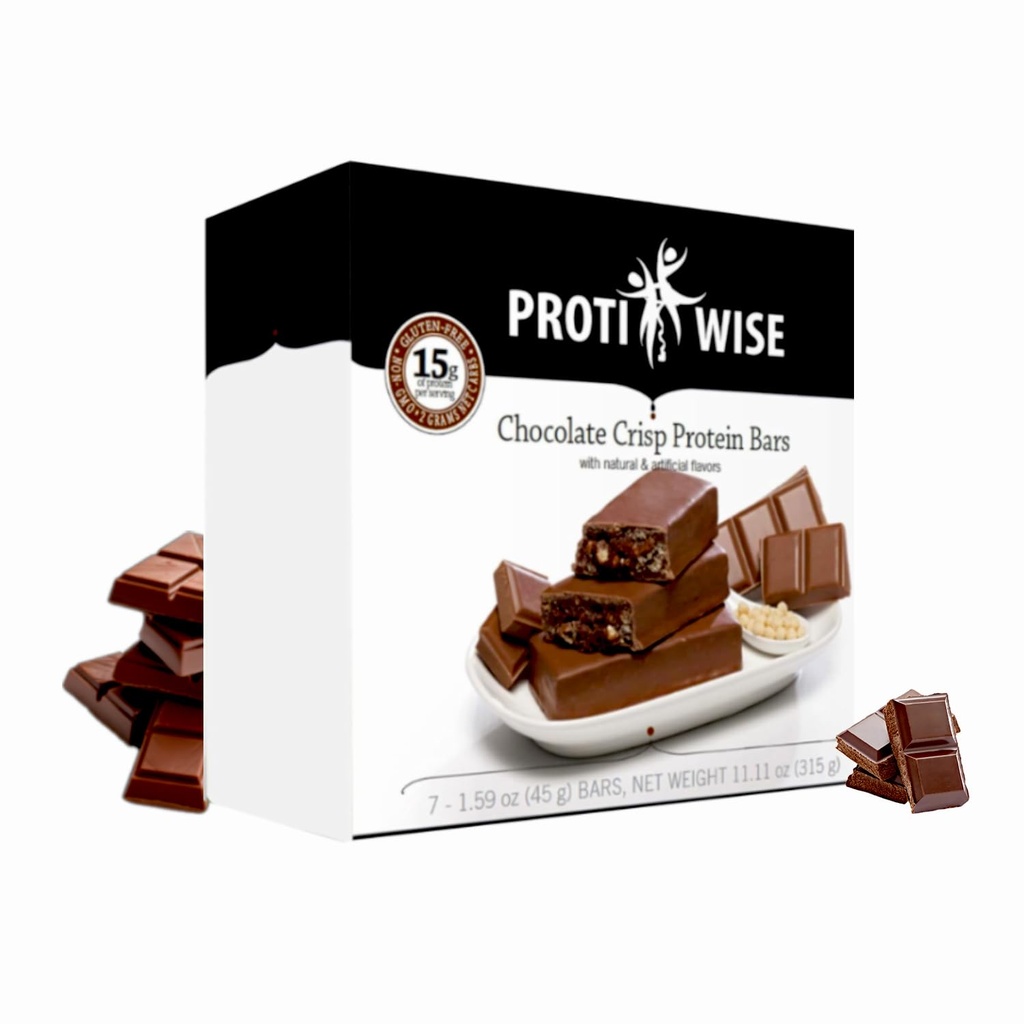 Protiwise High Protein Nutrition Bar | Chocolate Crisp | 15g Protein Bar | Meal Replacement Bar | Gluten Free, Low Fat, Low Sugar, Keto-Friendly | Crush Cravings, Lose Weight | 5/box