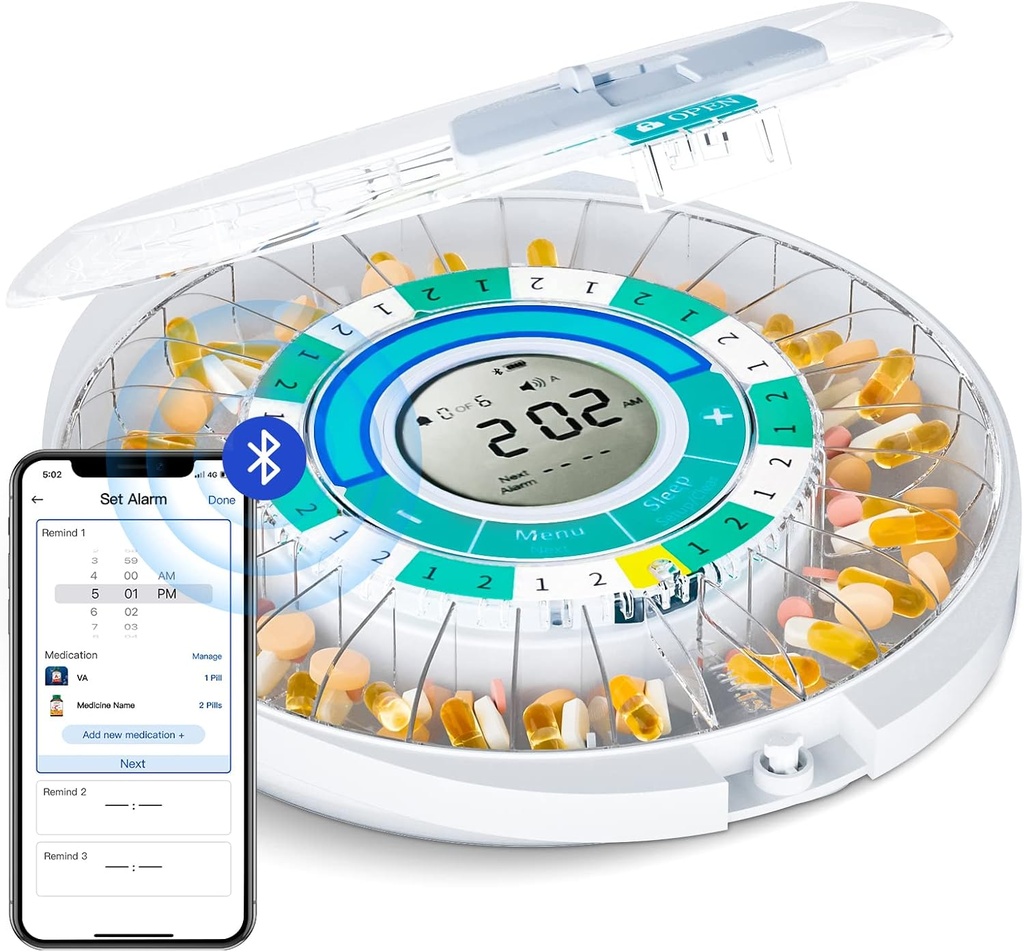 Zoksi Upgrade Bluetooth Automatic Pill Dispenser Machine for Elderly with Alarm, Smart Medication Pill Box 28 Day for Home Use, Eletronic Medicine Organizer Monthly, Timed Reminder