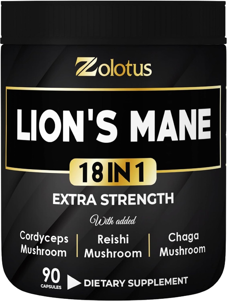 Zolotus Lions Mane Mushroom Complex Capsules with Cordeyceps, Elderberry, Ginkgo Biloba, Bacopa - 90 Capsules