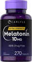 Carlyle Melatonin 10mg | 270 Tablets | with L-Theanine | Vegetarian, Non-GMO, Gluten Free Supplement