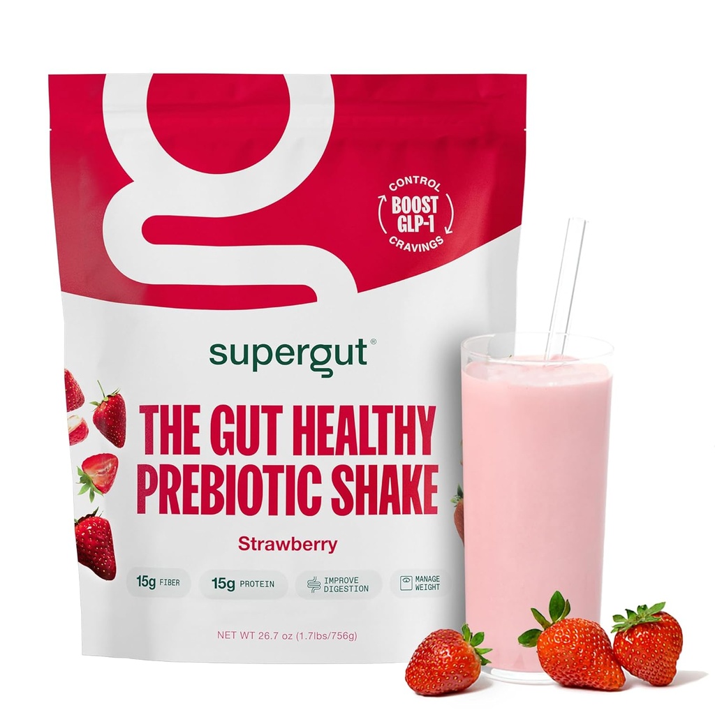 Supergut Prebiotic Shakes | Meal Replacement | Boost GLP-1 | High Protein and Fiber | No Added Sugar | Keto Food, Meal, Snack (Strawberry, 14 servings)