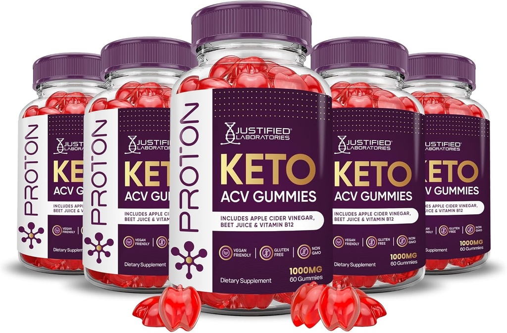 Justified Laboratories (5 Pack Proton Protein Keto ACV Gummies Advanced Formula 1000MG Proton Boost Formulated with Pomegranate Beet Juice Powder B12 Vegan Non GMO 300 Gummys