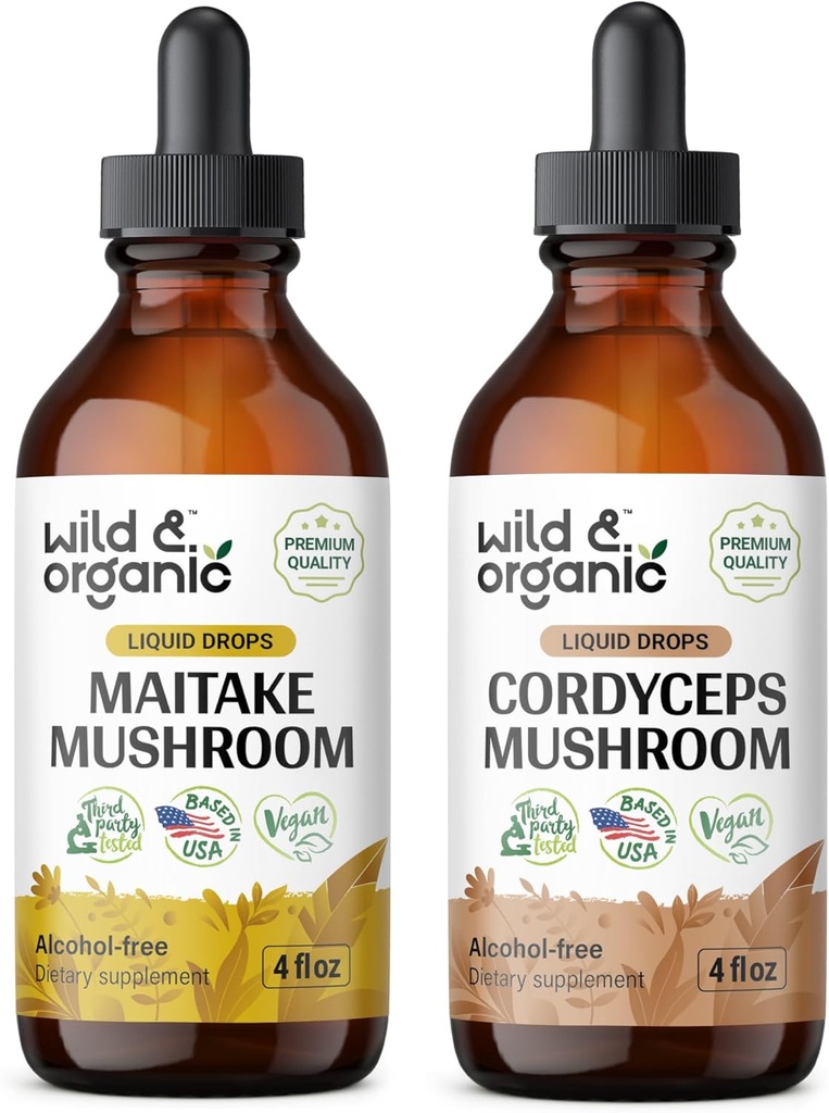 Wild & Organic Maitake Mushroom Tincture 4 fl oz & Cordyceps Mushroom Tincture 4 fl oz