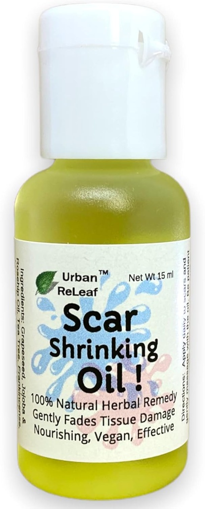 Urban ReLeaf Scar Shrinking Oil ! Gently Fades Tissue Damage, Nourishing Vegan Effective. Helps Keloids, Bumps, Raised Scars. 100% Natural Remedy.