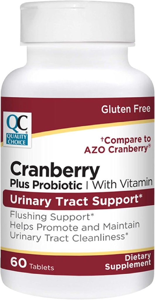 Quality Choice Urinary Tract Support Cranberry + Probiotic Tablets with Vitamins 60 Count